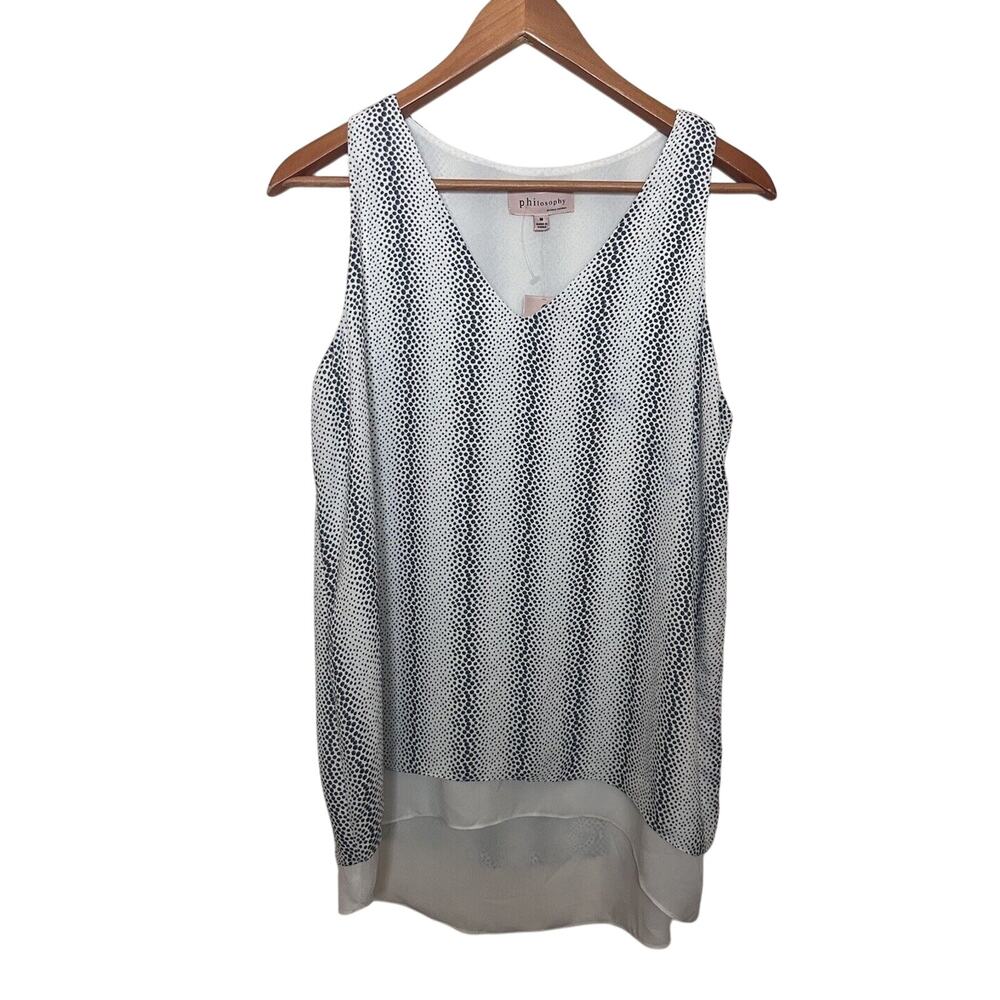 NWT Philosophy Dot Print V Neck Sleeveless Hi Lo Top Tank Women’s Sz Medium